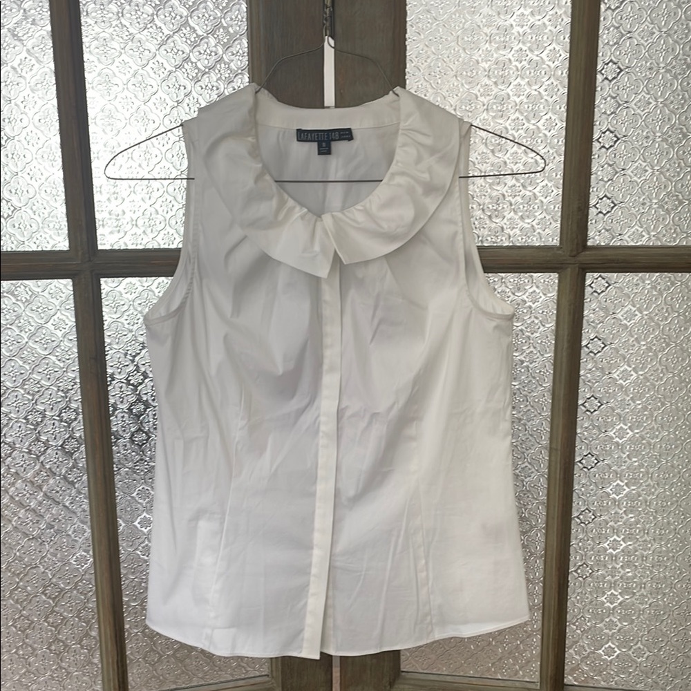 White Sleeveless Button-down Blouse by Lafayette 148 New York - Size 10